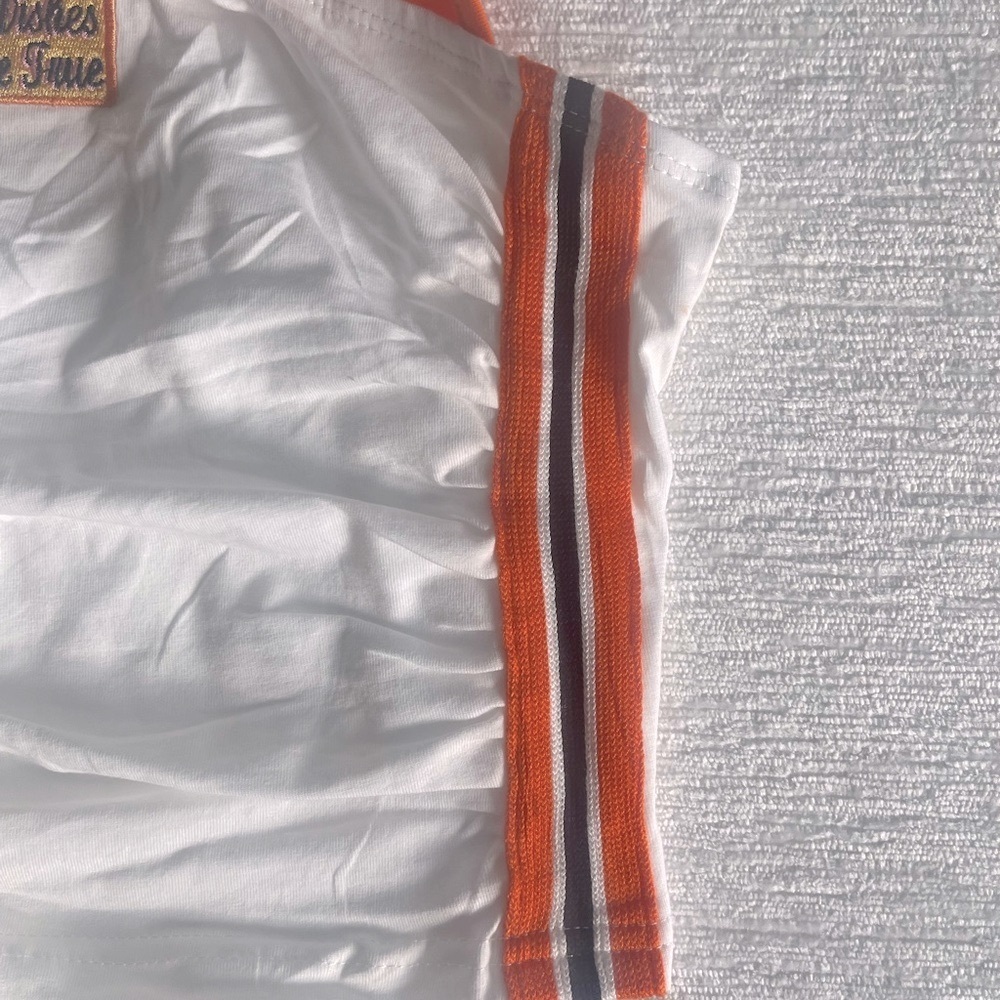 White Y2K Halter Crop Top with Orange & Black Stripe Detail - Large - Picture 2 of 7